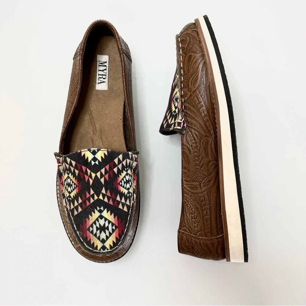 Myra Bag Moc Toe Leather + Canvas Shoes 9 Western - Picture 7 of 9